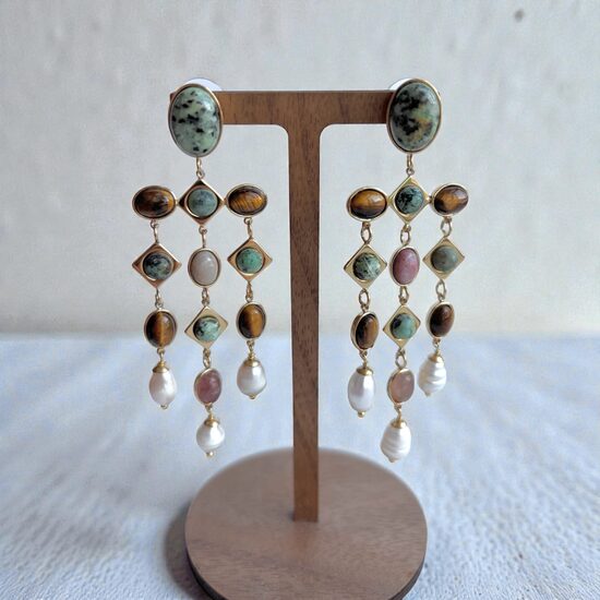 Long Earrings - African Turquoise and Freshwater Pearls
